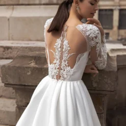 Promos Parurelle Boutique 15 Promos Parurelle Boutique -Promos Parurelle Boutique HERBURNL robe de mari e Simple en Satin manches longues col rond haut dentelle Illusion mode 1 1