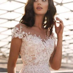 Robe De Mariée Princesse Avec Manches Courtes -Promos Parurelle Boutique HERBURNL robe de mari e classique en Tulle longue l gante en dentelle manches courtes la 3