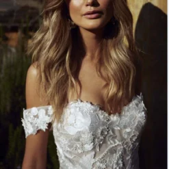 Robe De Mariée Princesse Col Bateau -Promos Parurelle Boutique LORIE robe De mari e en dentelle style Boho paules d nud es Vintage sur mesure 3