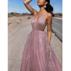 Robe De Bal Paillette -Promos Parurelle Boutique LORIE robe de soir e longue rose poussi reux et brillante tenue de soir e formelle 1 1