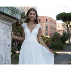 Robe De Mariée Princesse Avec Traîne -Promos Parurelle Boutique Robe De mari e boh me Simple col en v manches cape ligne A robes De 2 1