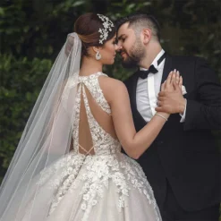 Robe De Mariée Princesse Dentelle Longue Traine -Promos Parurelle Boutique Robe De mari e musulmane en dentelle luxueuse Robe De bal sans manches avec tra ne 2 1