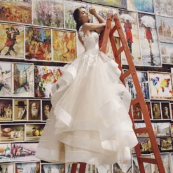 Robe De Mariée Princesse Couleur Champagne -Promos Parurelle Boutique Robe de mari e Champagne en dentelle grande taille exquise volants pour femmes 2 1