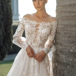 Robe De Mariée Taille Princesse -Promos Parurelle Boutique Robe de mari e Illusion de ligne a col rond manches longues lanternes boutons Appliques longueur 3 1
