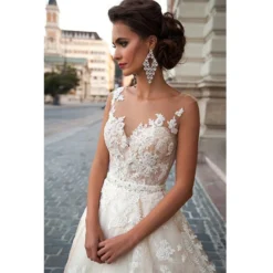 Robe De Mariée Coupe Princesse -Promos Parurelle Boutique Robe de mari e effet d illusion de Scoop robe longue en dentelle avec des appliques 2