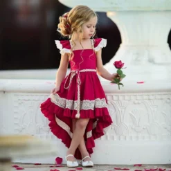 Robe De Cérémonie Fille Rouge Et Blanche
