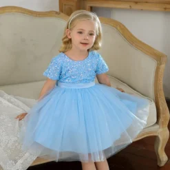 Robe De Princesse Bleu Ciel -Promos Parurelle Boutique robe petite fille bleu ciel